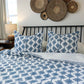 Queen Size 3 Piece Double Sided Blue and White 100% Cotton Floral Quilt & Sham Set