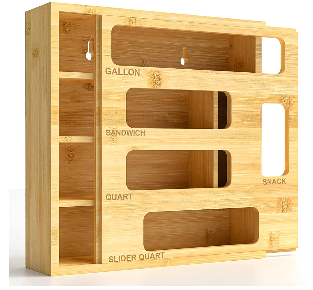 Bamboo Ziplock Storage Organizer for Kitchen Drawer
