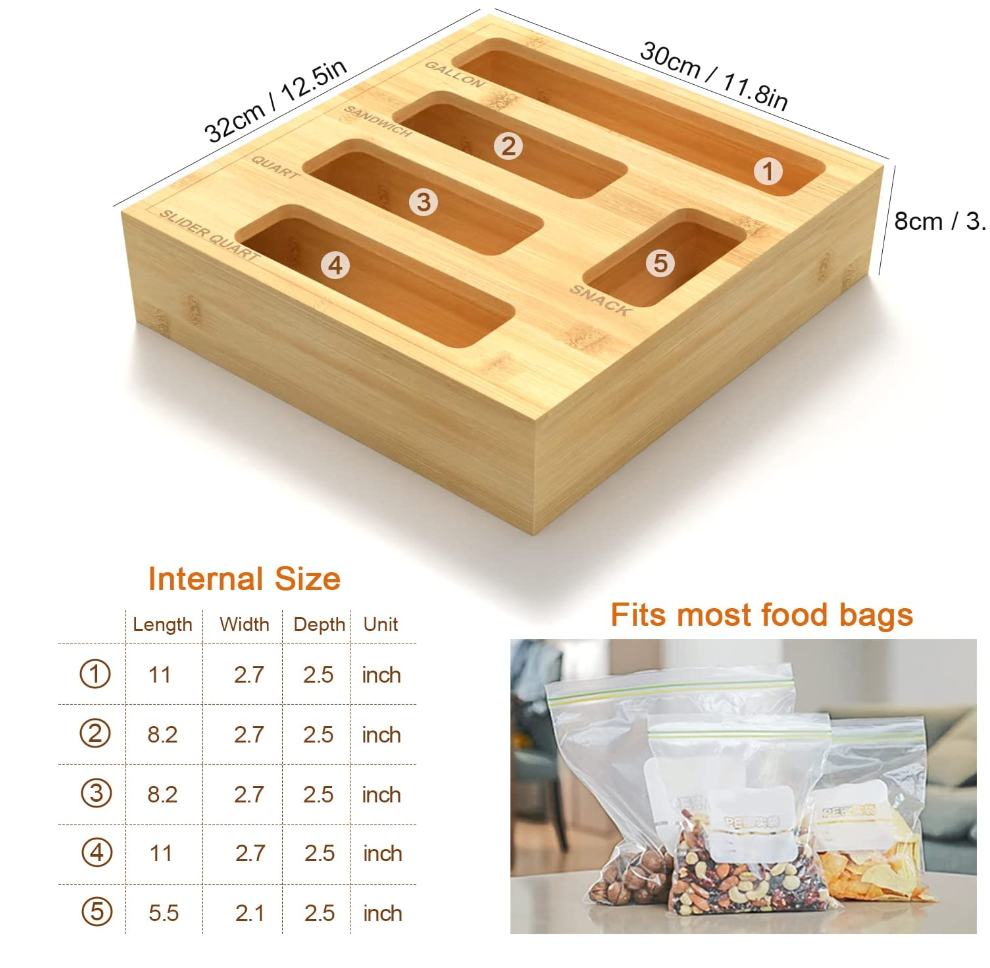 Bamboo Ziplock Bag Storage Kitchen Drawer Organizer