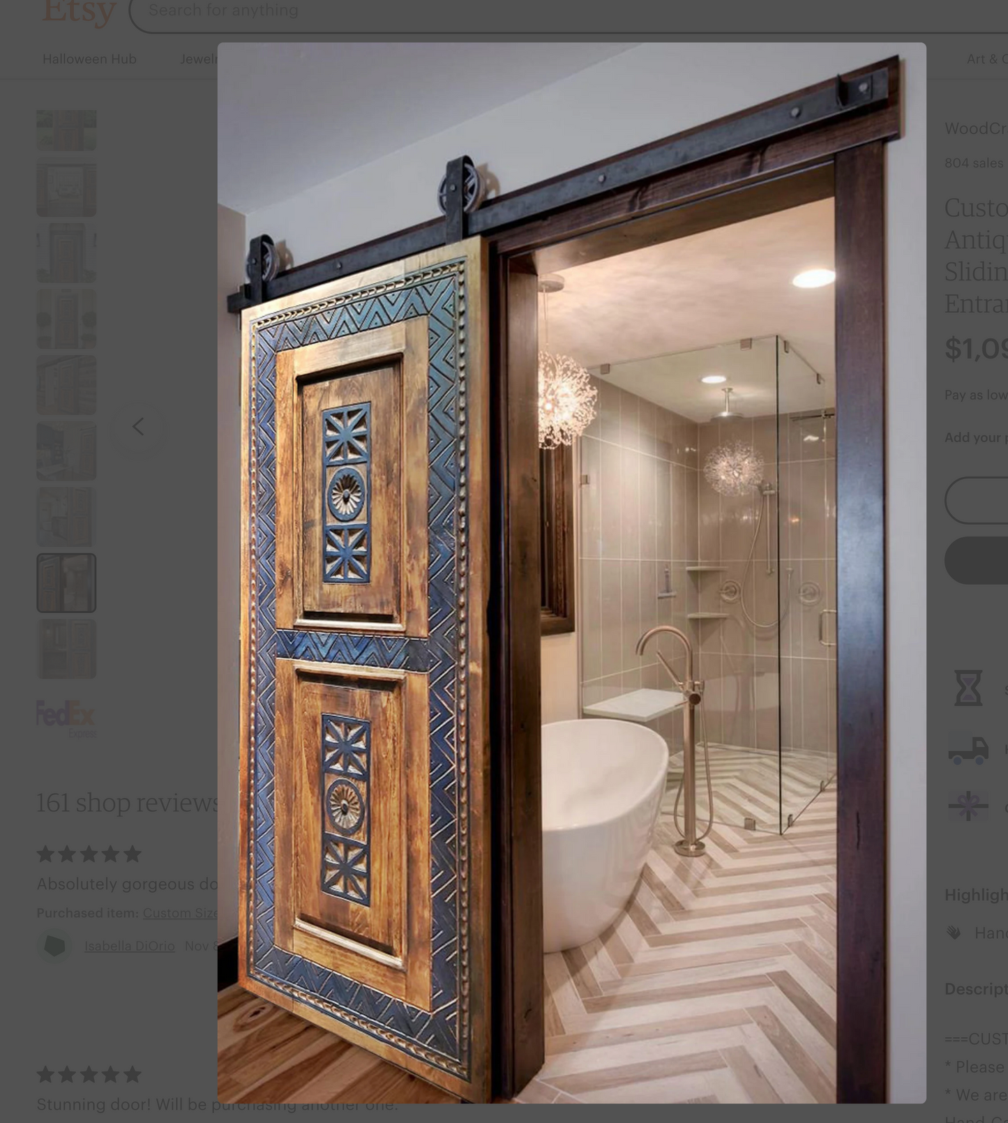 Hand-Carved Wooden Barn Door (Single Door)