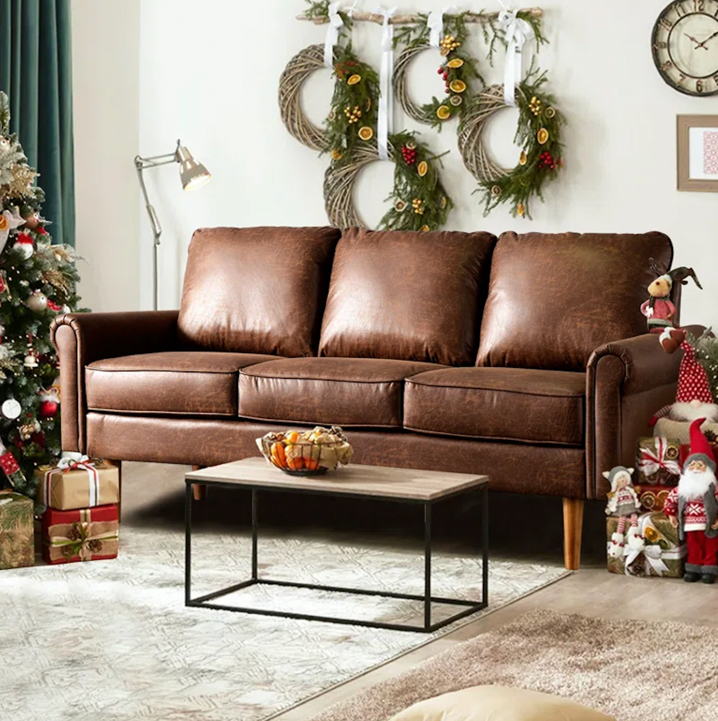 Raleigh 73.6''  Dark brown Vegan Leather Sofa