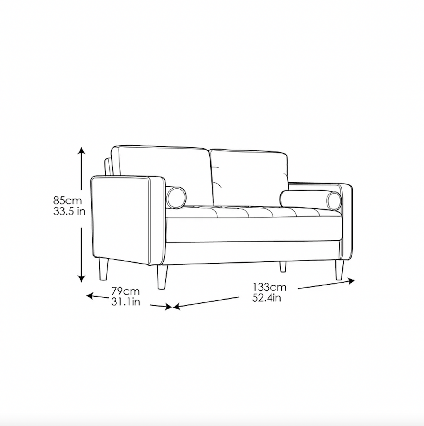 Nina  52.4" Square Arm Tufted Loveseat