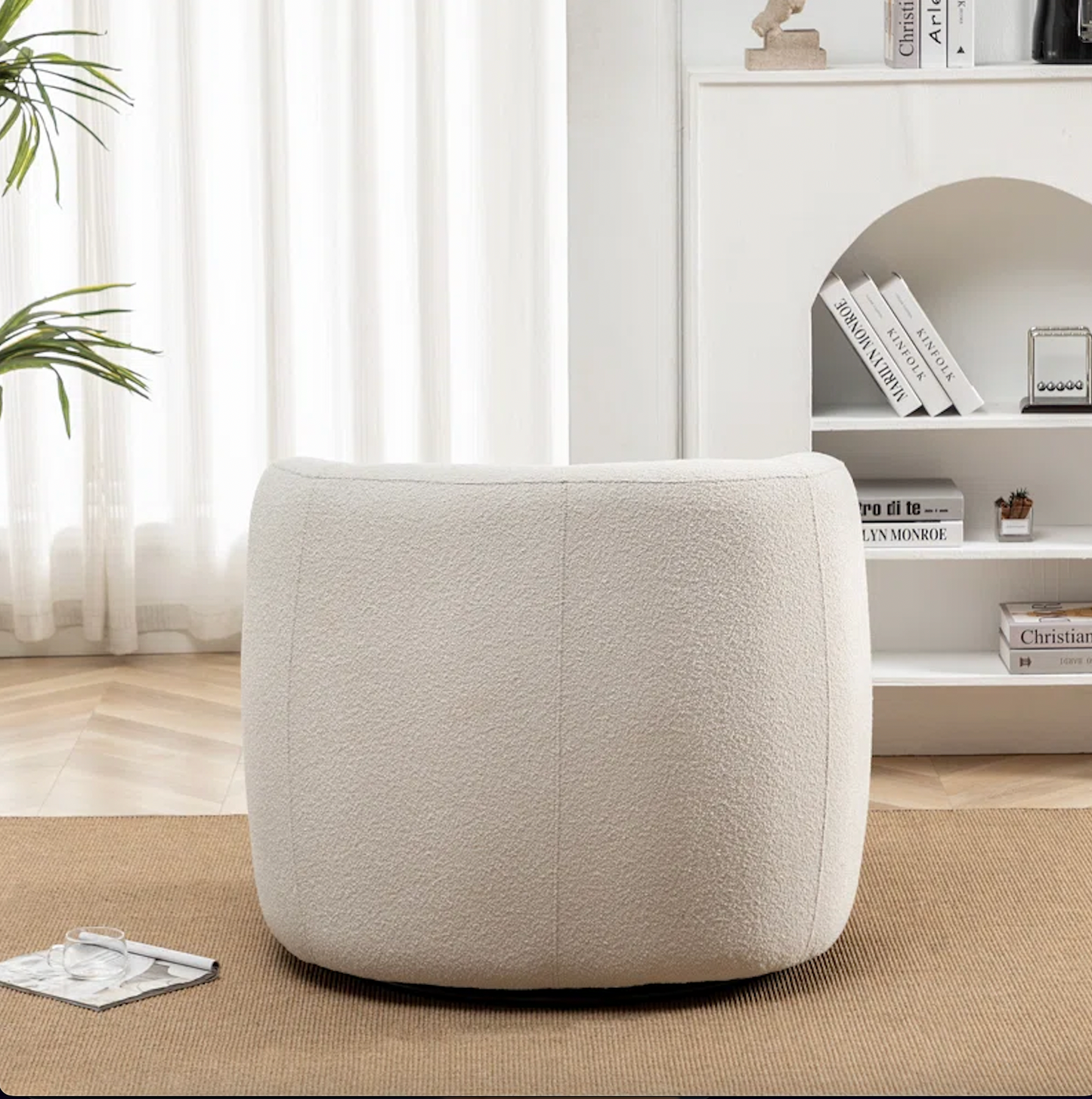  Nest 34" Wide Cream Boucle Upholstered Swivel Armchair Boucle Upholstered Swivel Armchair