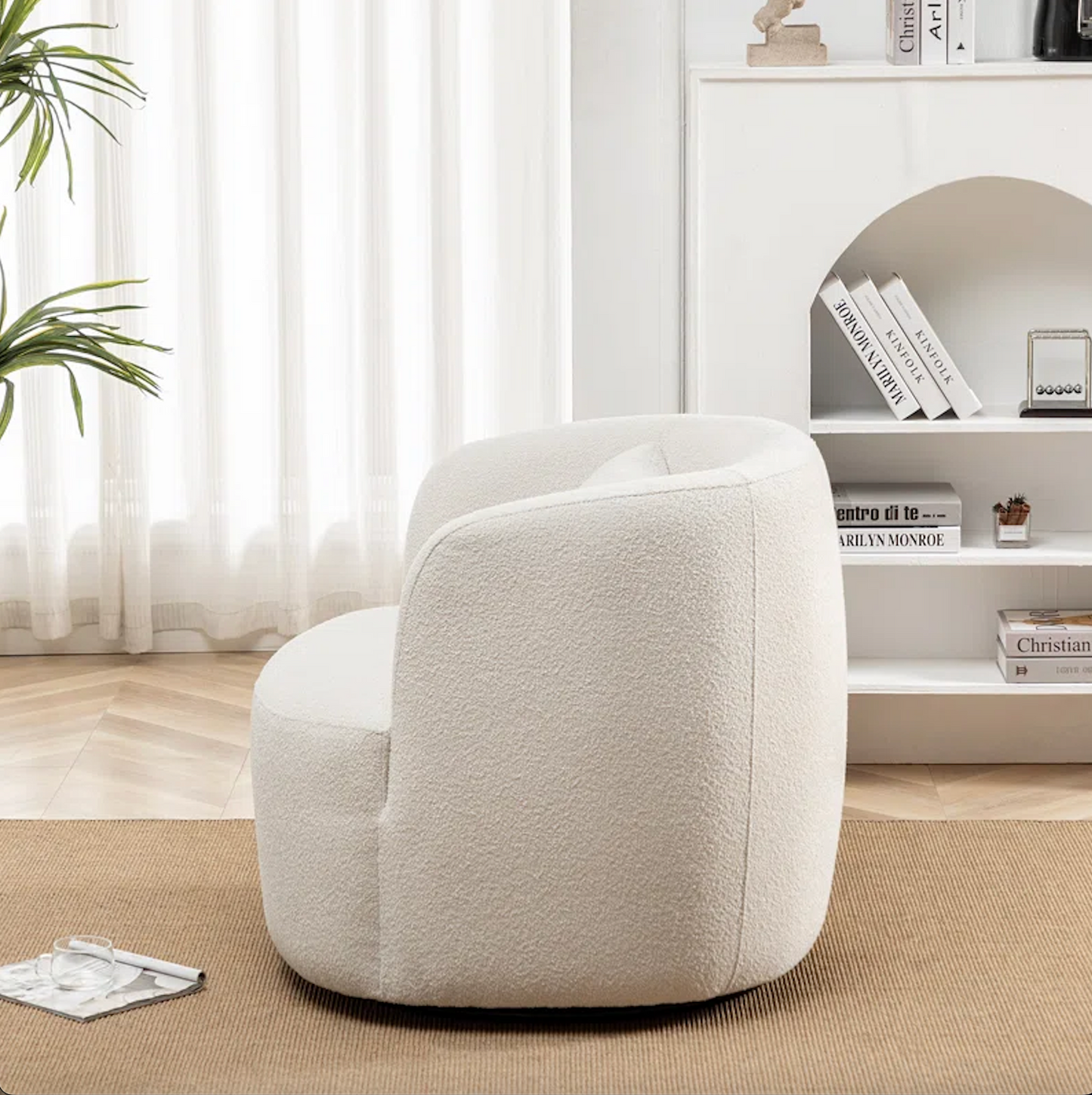  Nest 34" Wide Cream Boucle Upholstered Swivel Armchair Boucle Upholstered Swivel Armchair