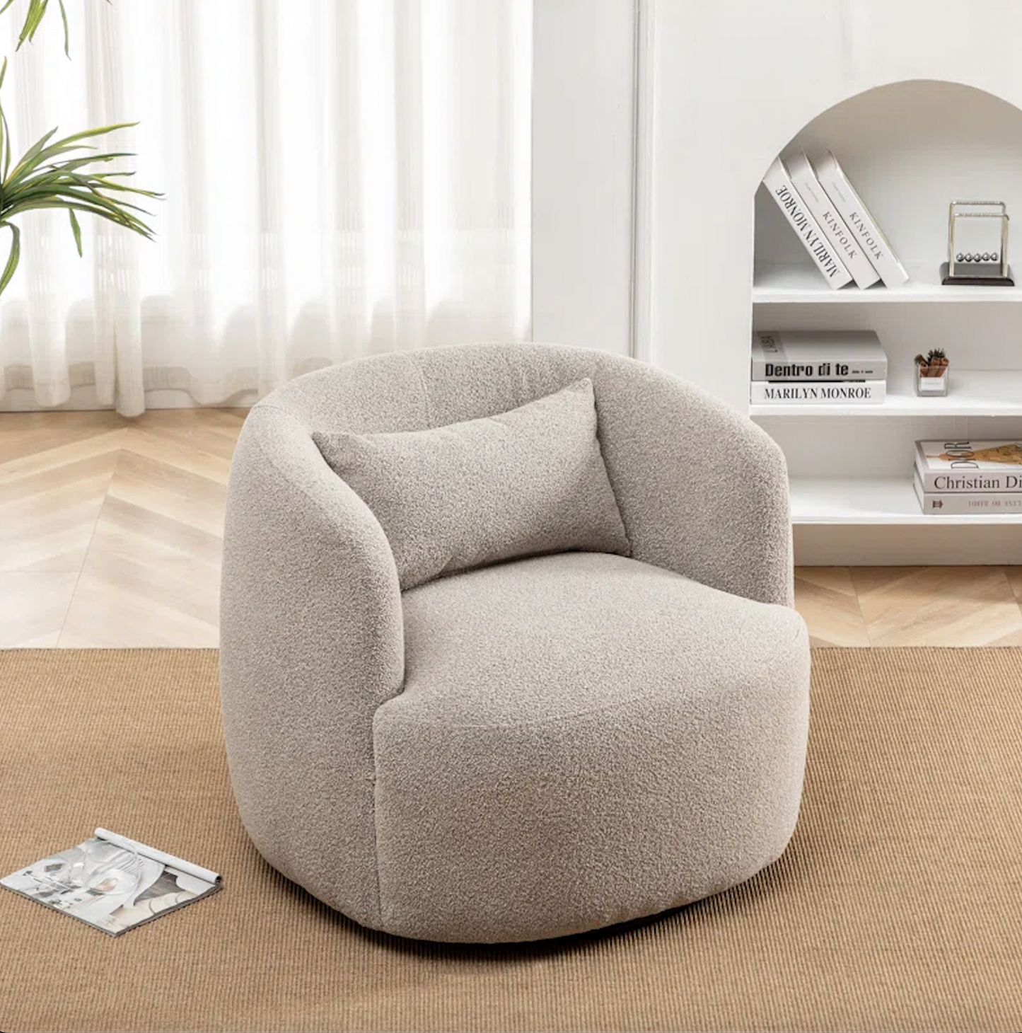  Nest 34" Wide Cream Boucle Upholstered Swivel Armchair Boucle Upholstered Swivel Armchair