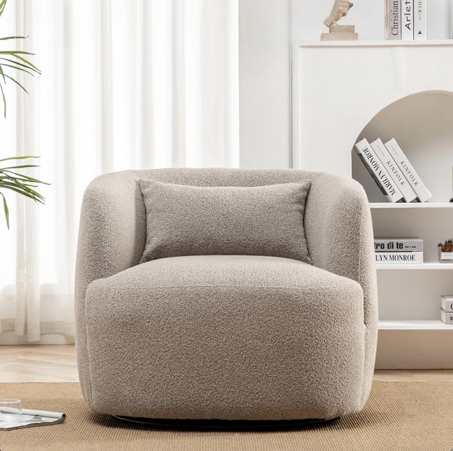  Nest 34" Wide Cream Boucle Upholstered Swivel Armchair Boucle Upholstered Swivel Armchair