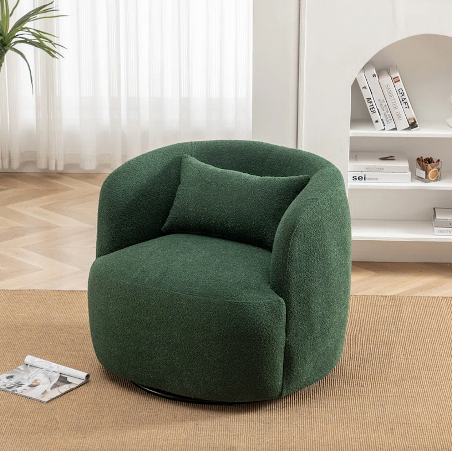  Nest 34" Wide Cream Boucle Upholstered Swivel Armchair Boucle Upholstered Swivel Armchair