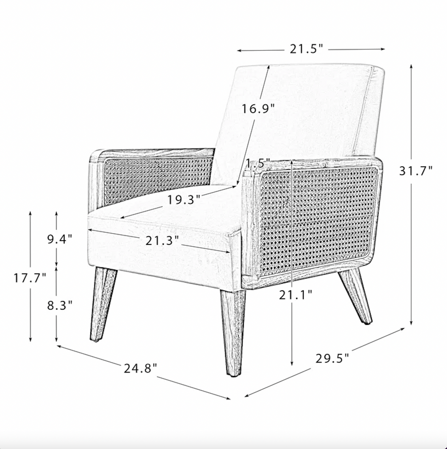 Santa Monica 24.8'' W  Upholstered Rattan Wicker Armchair