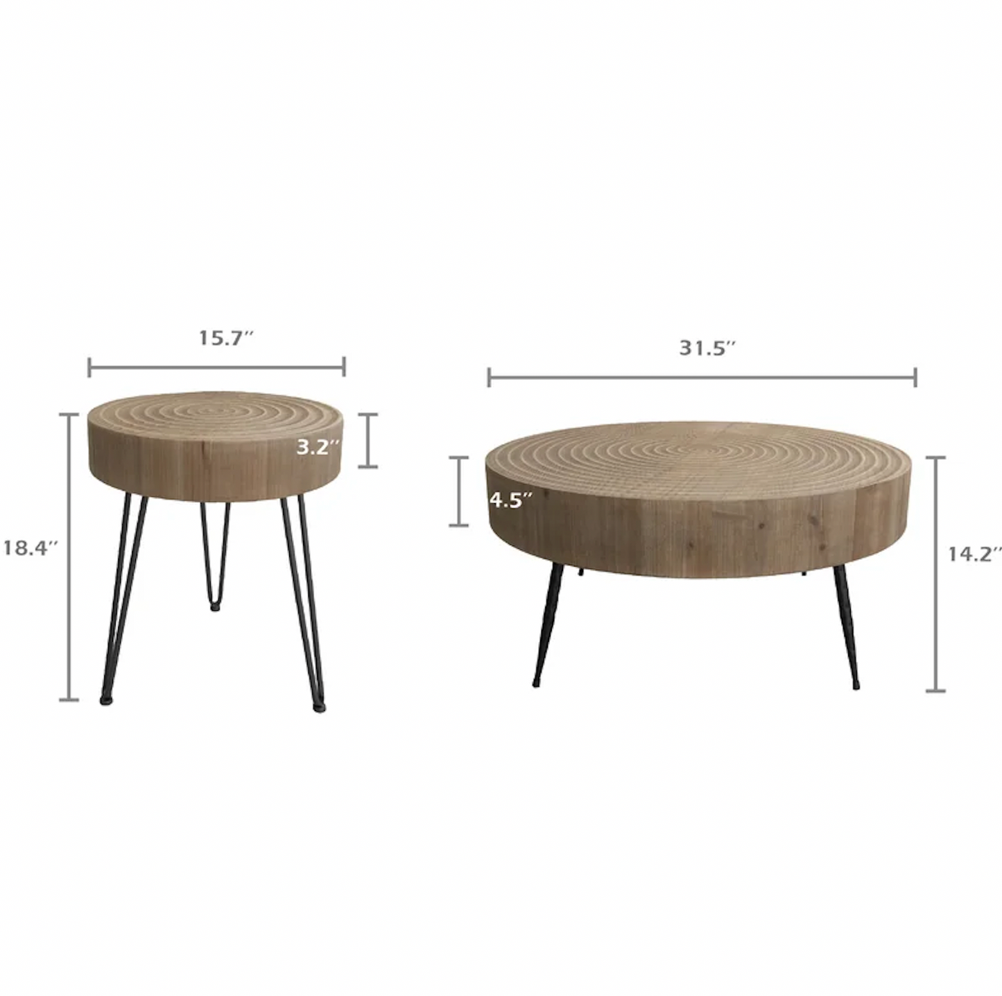 2-Piece Modern Farmhouse Living Room Coffee Table Set, Nesting Table Round with Han