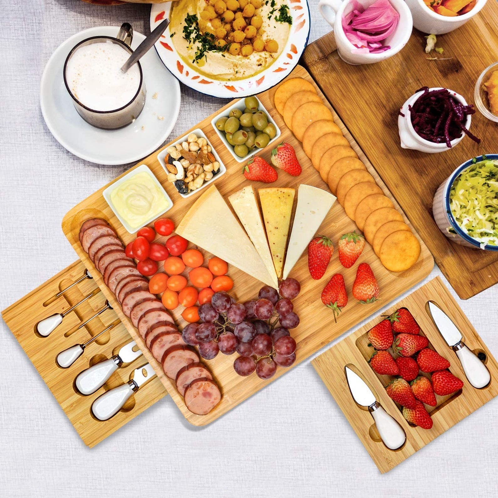 SMIRLY Cheese Board and Knife Set - Extra Large Charcuterie Board