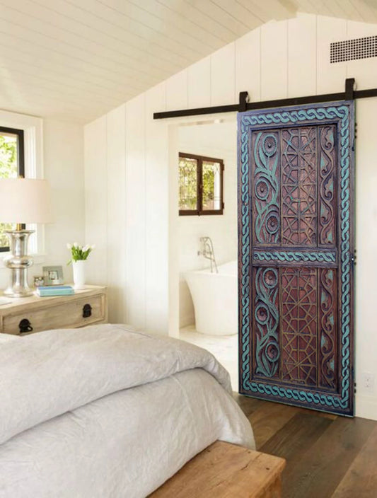 Hand-Carved Wooden Barn Door (Single Door)