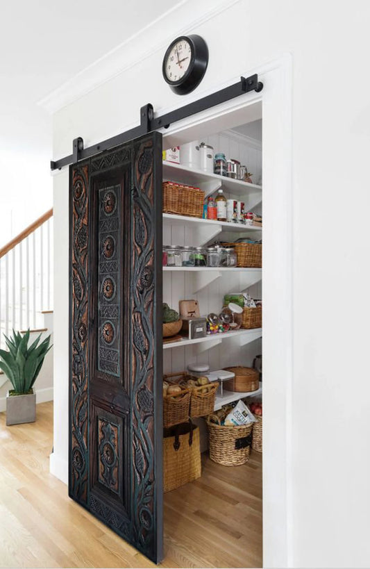 Hand-Carved Wooden Barn Door (Single Door)