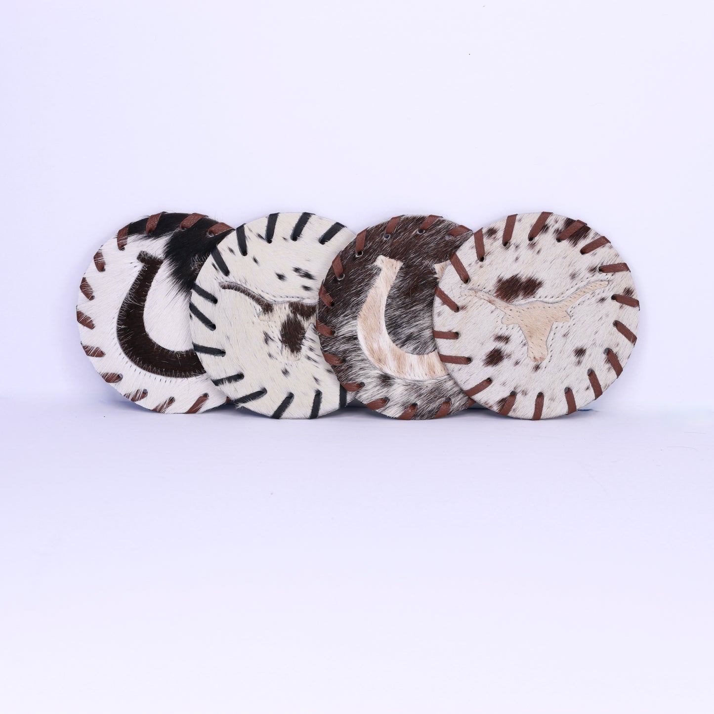 Texas Themed  Cowhide Coasters Plain and Assorted Tones ( Four Piece Set)