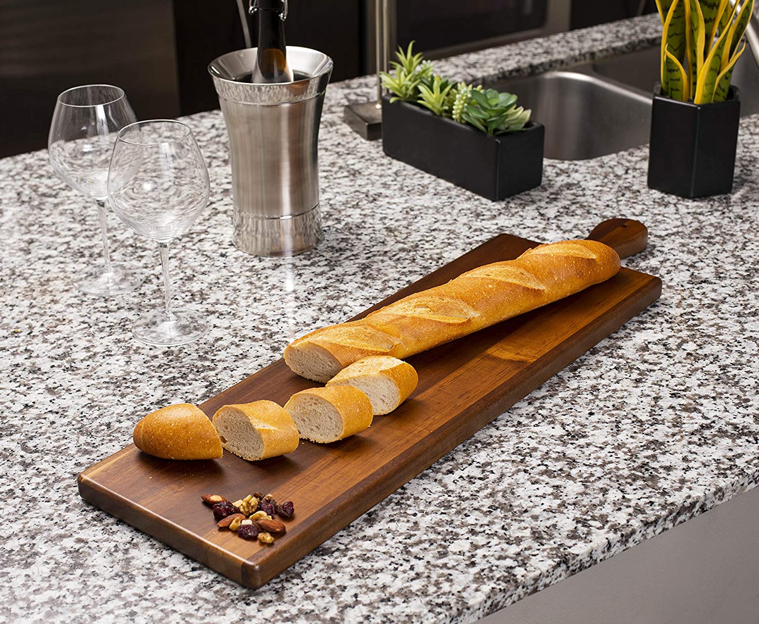 36 Acacia Wooden Cheese Serving Board with Handles - Extra Long