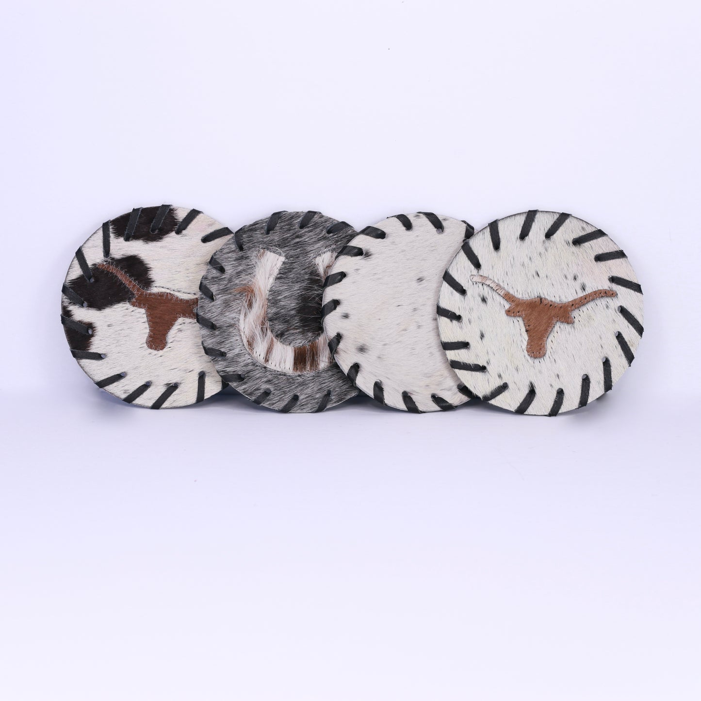 Texas Themed  Cowhide Coasters Plain and Assorted Tones ( Four Piece Set)