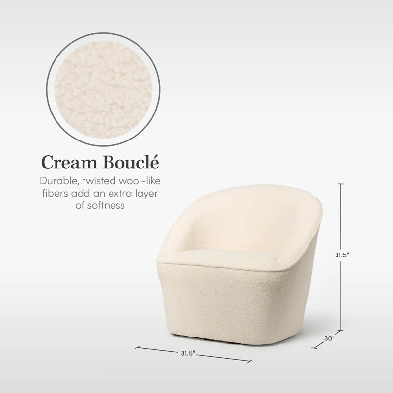 Cream Faux Shearling Bouclé Upholstered Swivel Barrel Accent Chair