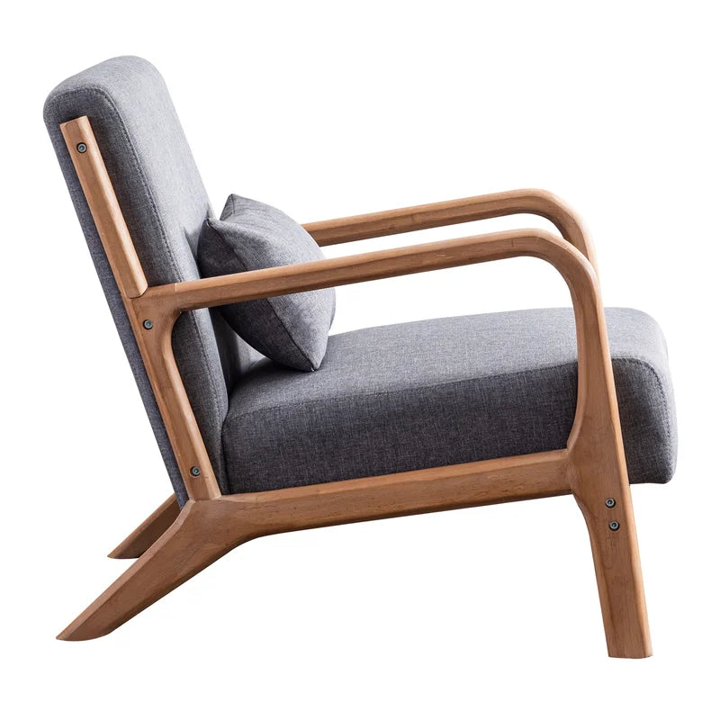 Gray Linen 25.78'' Wide Linen Armchair With Solid Wood Foot