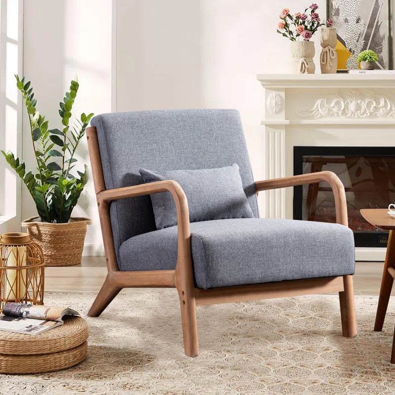 Blue Linen 25.78'' Wide Linen Armchair With Solid Wood Foot