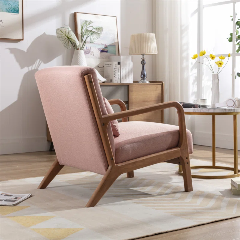 Pink Linen 25.78'' Wide Linen Armchair With Solid Wood Foot