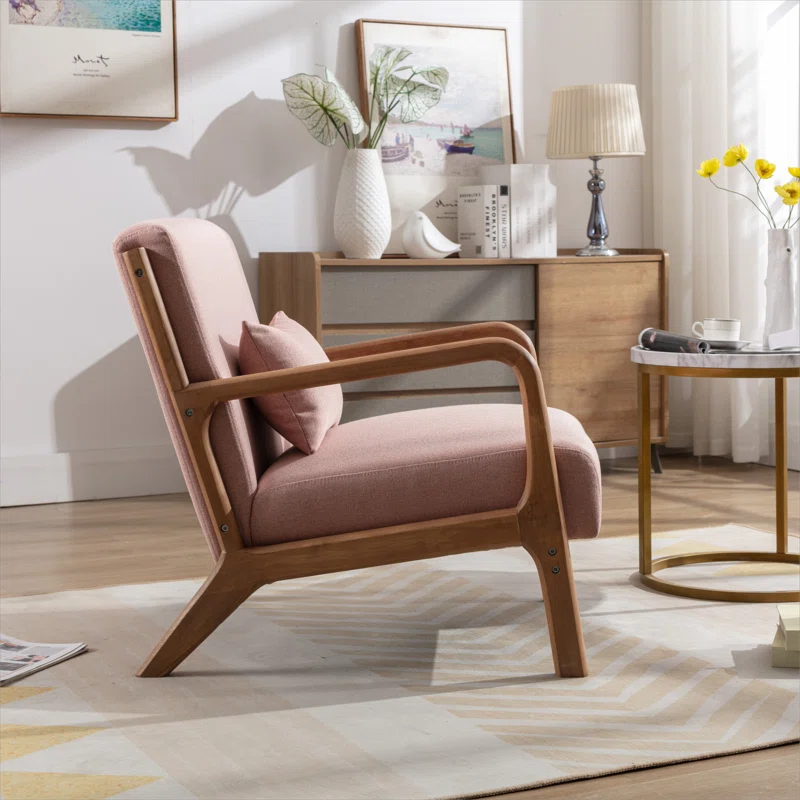 Pink Linen 25.78'' Wide Linen Armchair With Solid Wood Foot