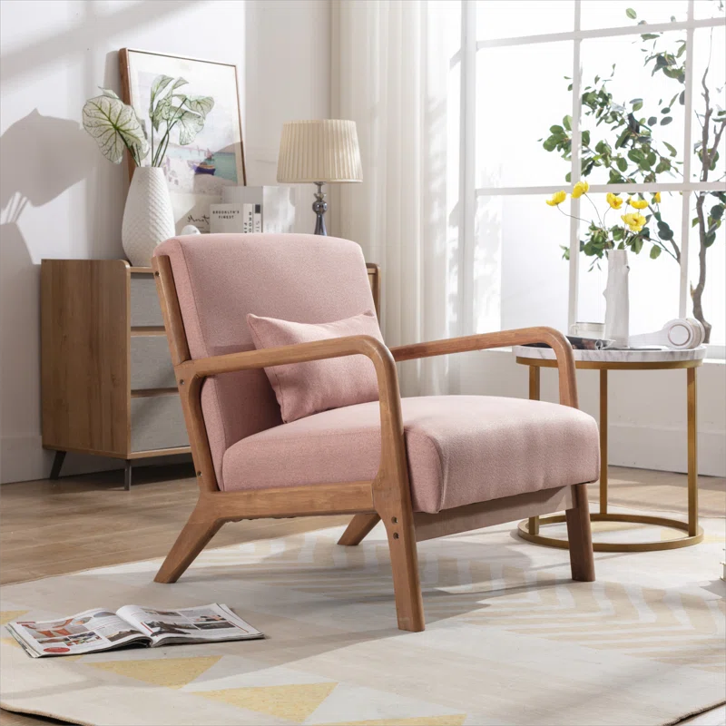 Pink Linen 25.78'' Wide Linen Armchair With Solid Wood Foot