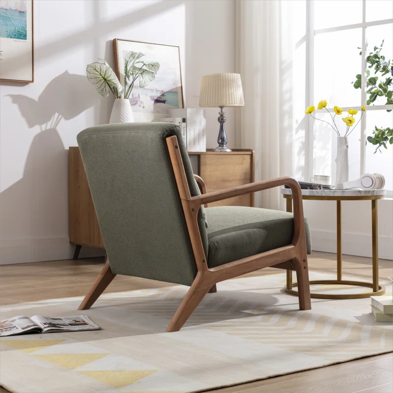 Sage Green Linen 25.78'' Wide Linen Armchair With Solid Wood Foot