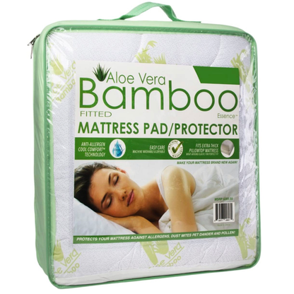 Aloe Vera Bamboo Essence Fitted Mattress Pad Protector with Deep Pockets