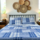 Queen Size Blue Checkered 3 Piece Floral 100% Cotton Quilt & Sham Set