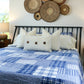 Queen Size Blue Checkered 3 Piece Floral 100% Cotton Quilt & Sham Set