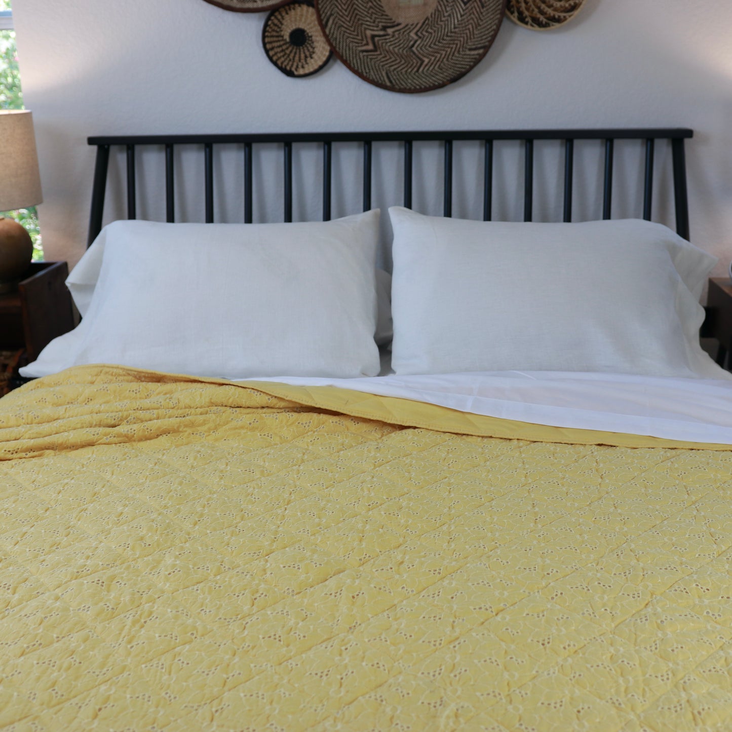 Queen Size 3 Piece Mustard color 100% Cotton Quilt & Sham Set