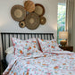 Queen Size 3 Piece double sided floral and salmon 100% Cotton Floral Quilt & Sham Set