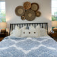 Queen Size 3 Piece Double Sided Blue and White 100% Cotton Floral Quilt & Sham Set