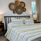 Minimal Ivory Comfy Quilt and Shams with Mustard Poms