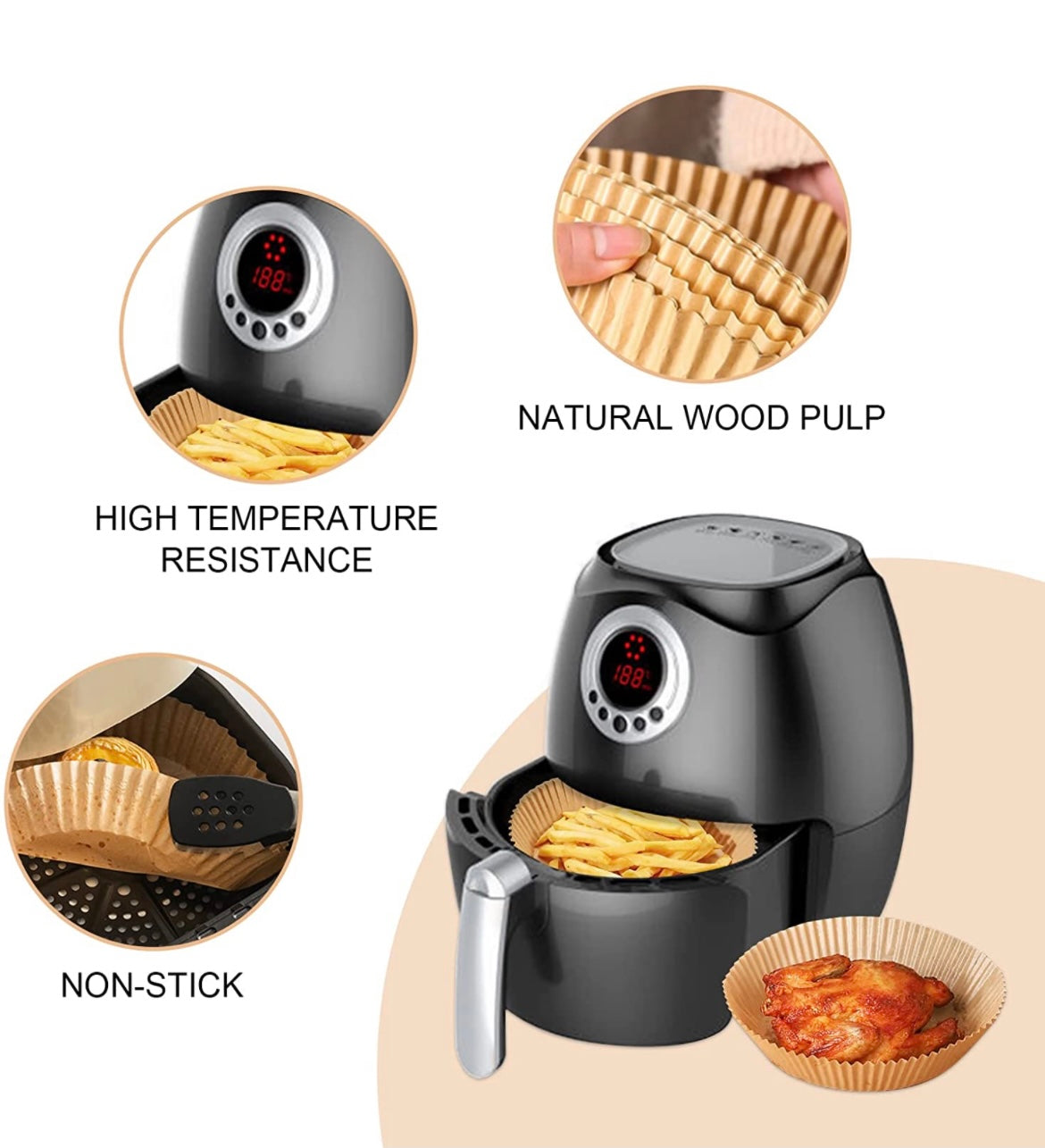 Air Fryer Liners 100 Pieces 20cm/ 7.9 inches