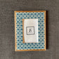 Blue and White Geometric Handcrafted 4x6 Wood and Ceramic Picture frames