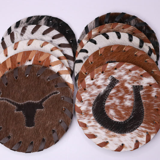 Texas Themed 10 piece Cowhide Coasters Set