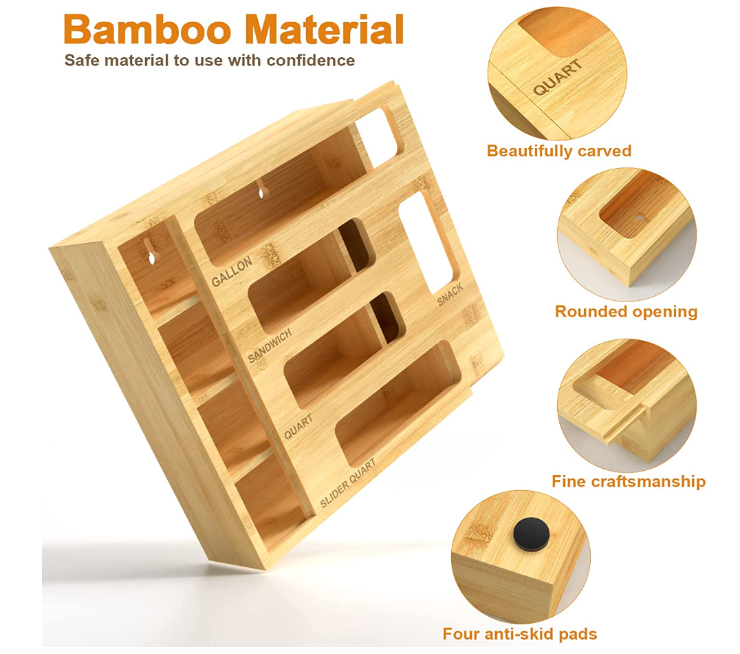 Bamboo Ziplock Bag Storage Kitchen Drawer Organizer – Elizabeth Samuel