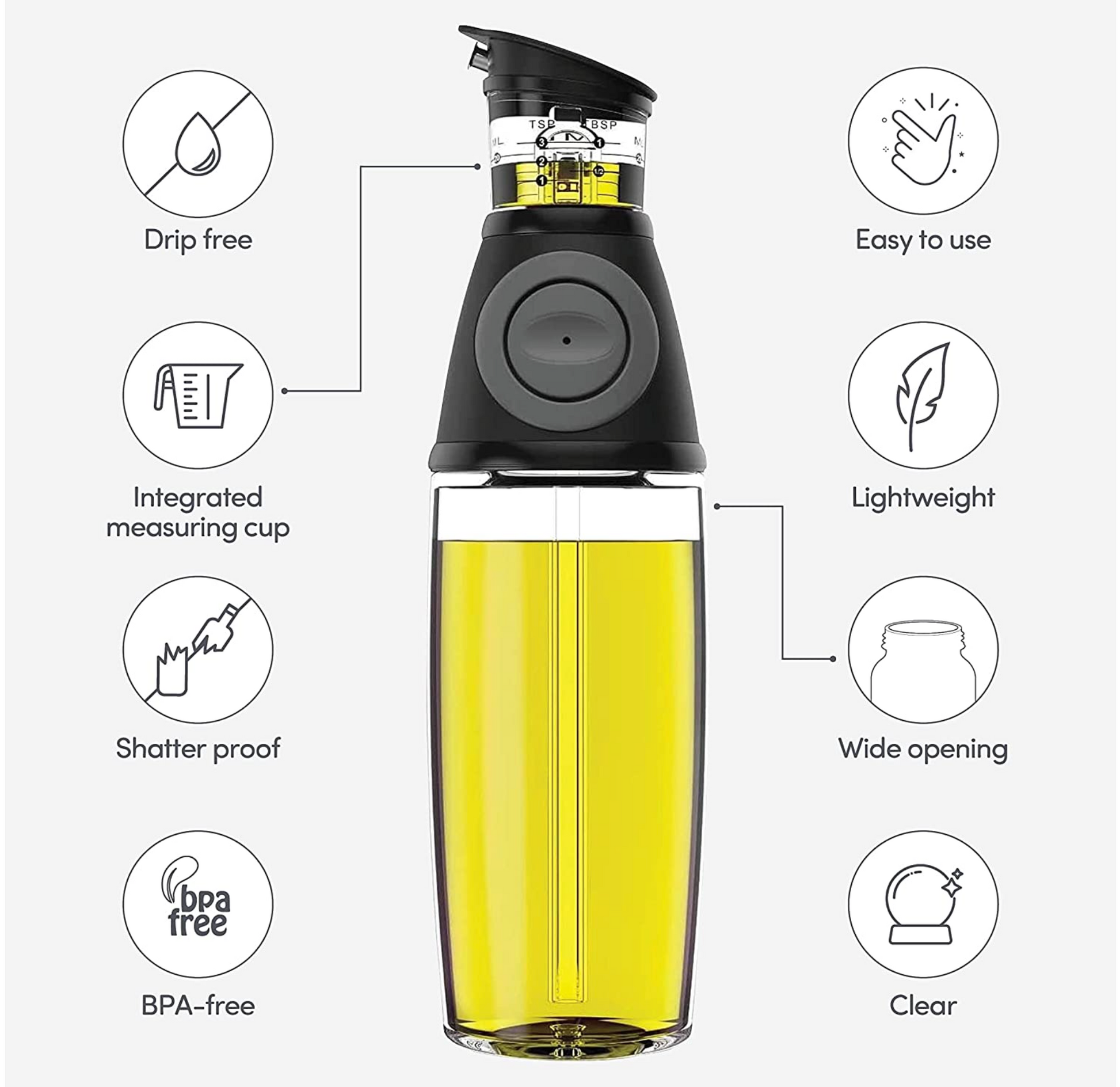 Oil Dispenser for Easy, No-mess Measuring, With Stickers for Multiple Oils,  Including Olive Oil 