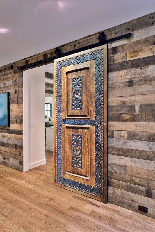 Hand-Carved Wooden Barn Door (Single Door)